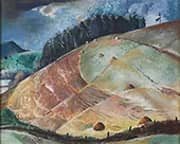 Landscape Hillside with Haystacks By Will Henry Stevens