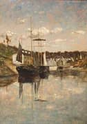 Boats and Wooded Harbour Scene By Aloysius O'Kelly