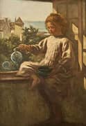Child Playing with Bubbles By Aloysius O'Kelly