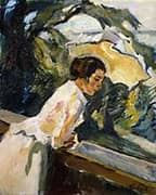 Frieda The Artists Wife Leaning Over The Balcony c1919 By Leo Putz