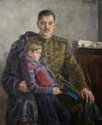 Portrait of Poet Sergei Mikhalkov with his Son By Pyotr Konchalovsky