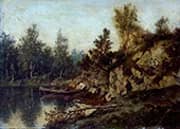 Lake with Rowboat and People 1876 By Morten Muller