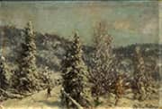 Skier in a Mountain Winter Landscape with Woodland By Morten Muller