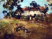 Children Playing Near a Cottage By Edward Arthur Walton