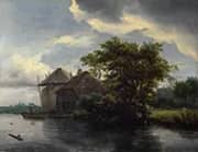 A Cottage and a Hayrick by a River By Jacob van Ruisdael