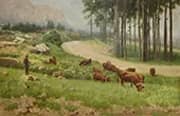 Rural Landscape with Trees and Herbs Along a Madonie Road By Francesco Lojacono