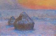 Grainstacks at Sunset Snow Effect By Claude Monet
