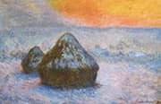 Stacks of Wheat Sunset Snow Effect By Claude Monet