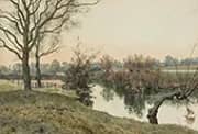 On the River Bank Dusk By William Fraser Garden