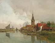 Boats on the Schie in Overschie at  Rotterdam 1885 By Rudolf Ribarz