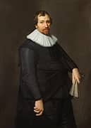 Portrait of a Man in Black Holding a Pair of Kid Leather Gloves By Nicolaes Eliasz Pickenoy