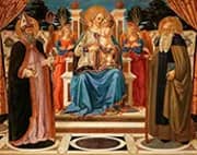 Madonna and Child Enthroned with Angels St Nicholas and St Anthony the Abbot By Cosimo Rosselli