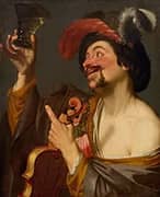 A Merry Violinist Holding a Roemer By Gerard van Honthorst