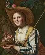 Shepherdess Holding a Bird's Nest By Gerard van Honthorst