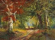 Autumn Landscape with Woman Gathering Brushwood By Alois Arnegger