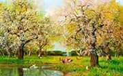 Chickens and Ducks by the Pond By Alois Arnegger