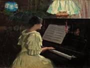 Interior with Woman at Piano By Jacob Bratland