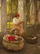 A Ligurian Flower Girl By Henry Herbert la Thangue