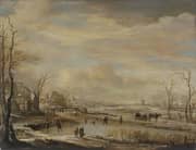 Frozen River with a Footbridge By Aaert van der Neer