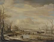 Frozen River with a Footbridge By Aaert van der Neer