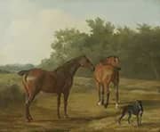 Two Horses and a Greyhound in a Landscape By Jacques-Laurent Agasse