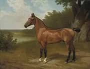 Lord Bingley's Hunter in a Wooded River Landscape By Jacques-Laurent Agasse