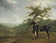 George Irving with his Black Hunter Beneath a Blasted Oak Hounds being put into a Covert Beyond By Jacques-Laurent Agasse