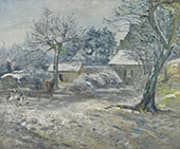 Farm in Montfoucault Snow 1874 By Camille Pissarro