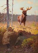 Moose and Hunters By Carl Rungius