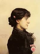 A Lady in Black with Pink Roses By Gunnar Berndtson