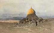 Caravan in Front of a Mosque in a Desert Landscape By Wilhelm Kuhnert