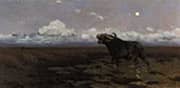 In the Marsh a Cape Buffalo By Wilhelm Kuhnert