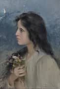 Night Portrait Girl with Flowers By Joan Brull