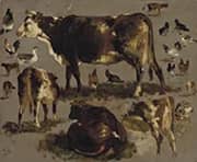 Studies of Cows Hens Roosters a Goose and a Sheep By Rosa Bonheur