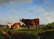 Three Cows Grazing By Rosa Bonheur