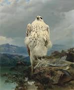 A Gyrfalcon in an Extensive Mountainous Landscape By Joseph Wolf