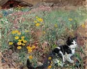 Cat in a Flower Meadow 1887 By Bruno Liljefors