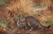 Cat with European Green Woodpecker By Bruno Liljefors