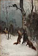 Foxes and a Cat Winter Landscape 1881 By Bruno Liljefors