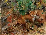 Fox in Forest Landscape By Bruno Liljefors