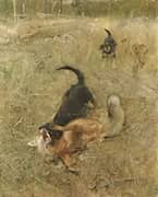 Swedish Foxhound and Fox 1885 By Bruno Liljefors