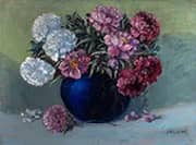 Peonies in a Blue Vase c1940 By John Wesley Hardrick