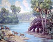 Uintatherium and Orohippus By Charles R Knight