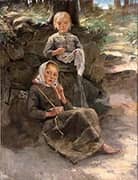 Cherries Two Children in a Forest Glade By Hugo Salmson