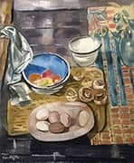 Still Life Eggs Tomatoes and Mushrooms By Frances Hodgkins