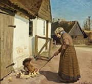 A Hen with Her Chicks By Hans Andersen Brendekilde