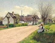 Spring in the Village with Girls by the Roadside 1917 By Hans Andersen Brendekilde