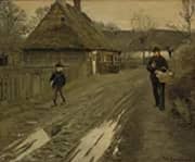 Village Street in Gray Winter Mood 1890 By Hans Andersen Brendekilde