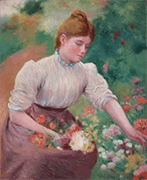 Girl Picking Flowers By Federico Zandomeneghi