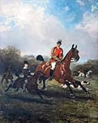 Count Geoffroy de Rouille Hunting with Hounds his Son at his Side By Rene Princeteau